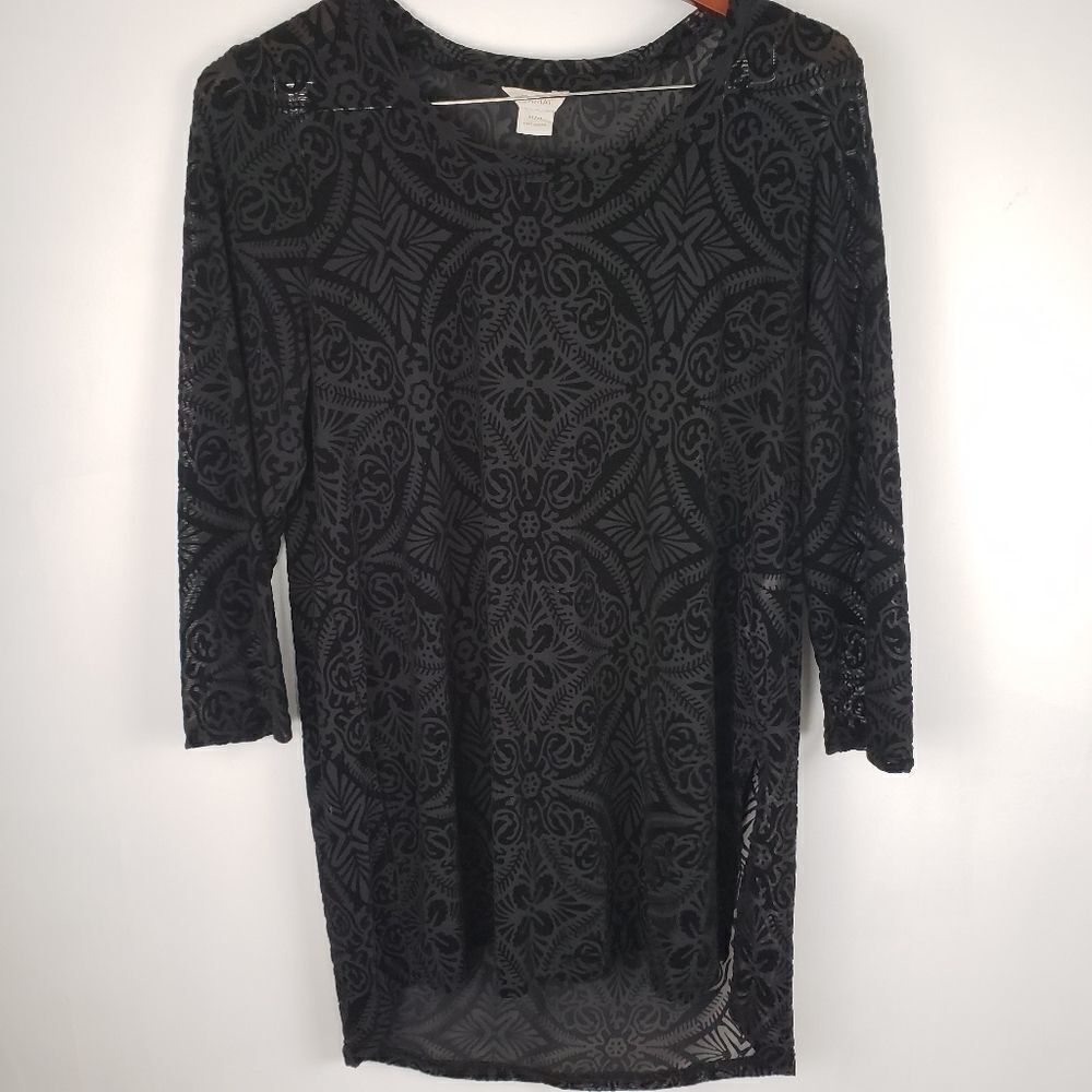 Ariat Womens Crochet Mesh Nori Side Slit Top BLACK Medium